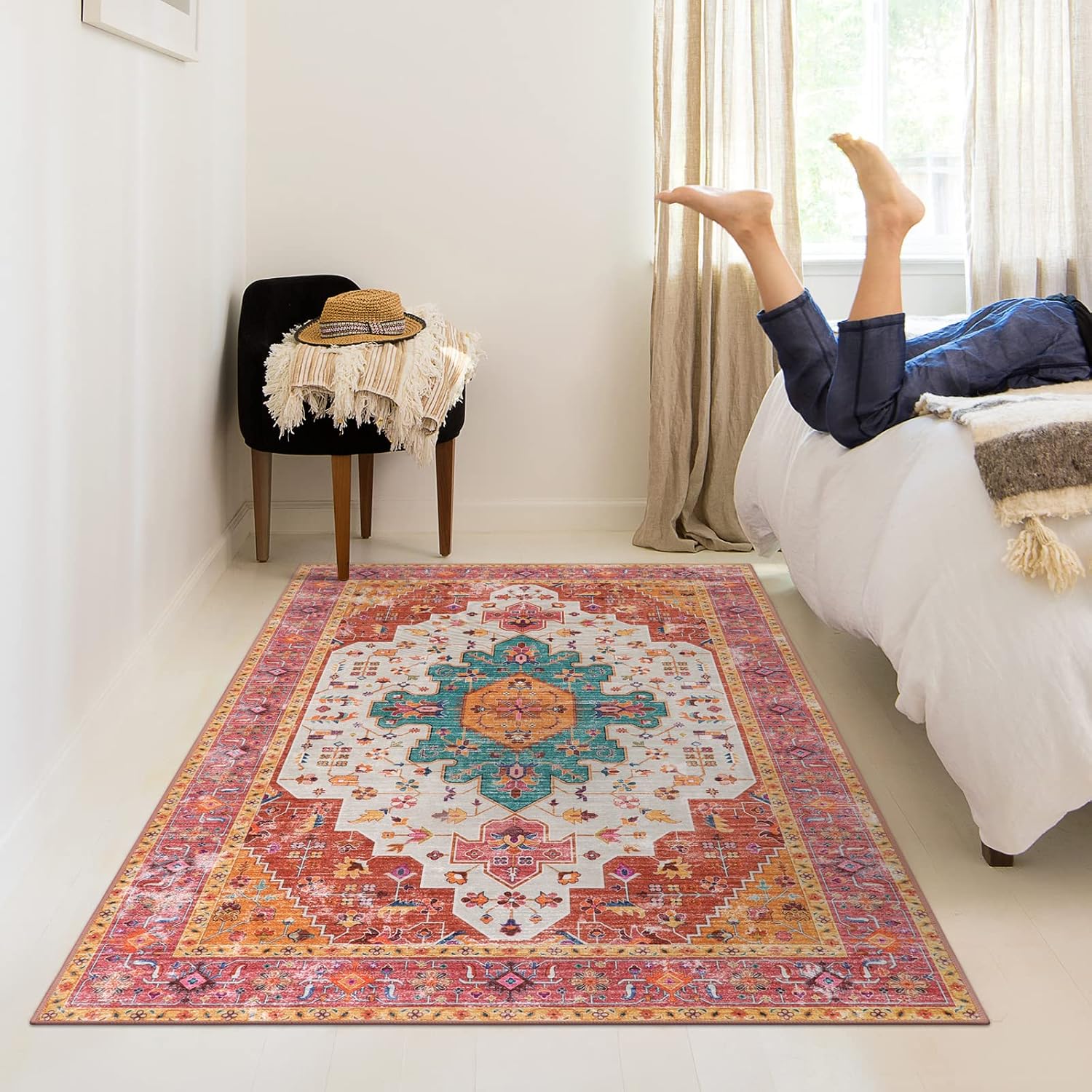 Ultra-Thin Washable Vintage Area Rug, 5 x 7 ft