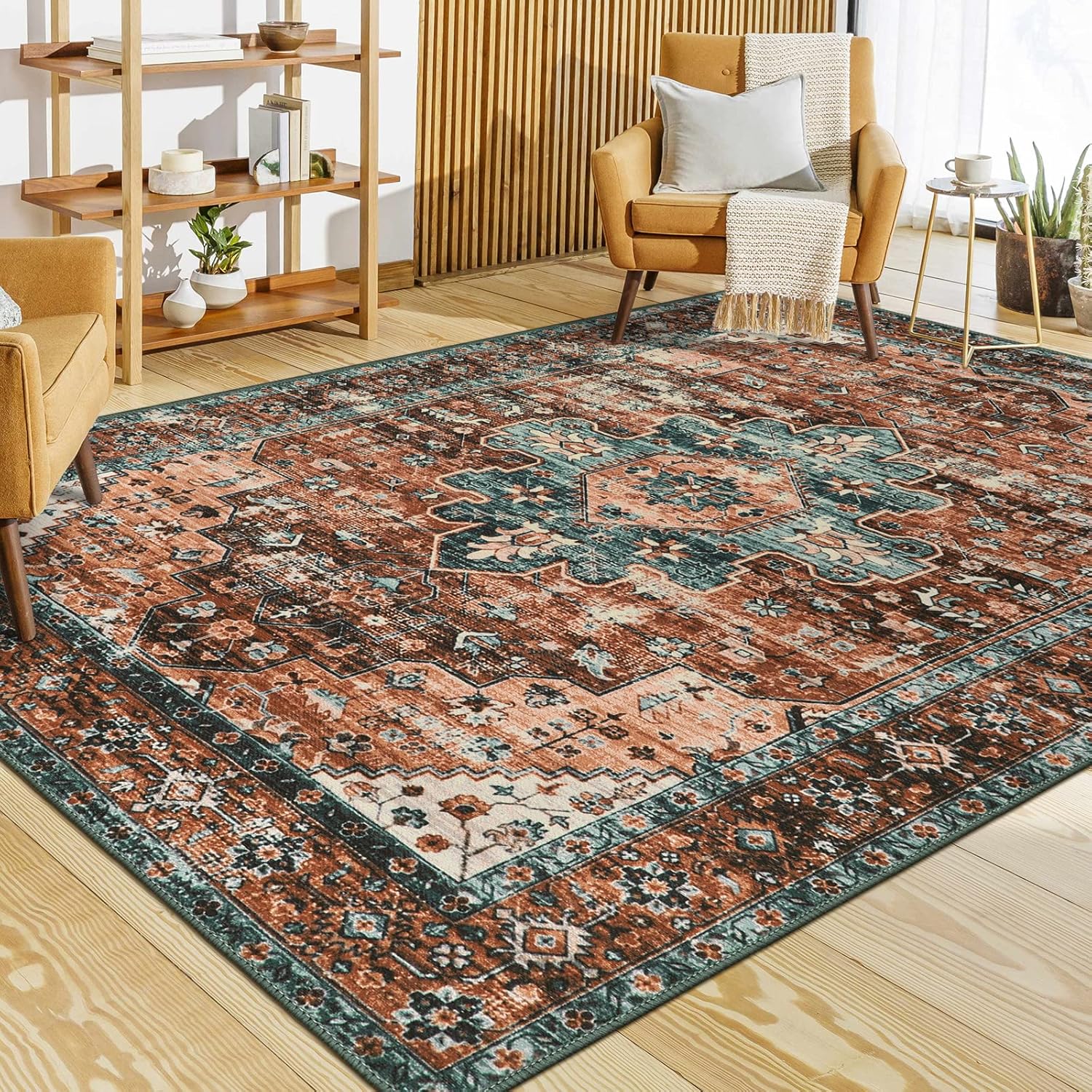 Ultra-Thin Washable Vintage Area Rug, 5 x 7 ft