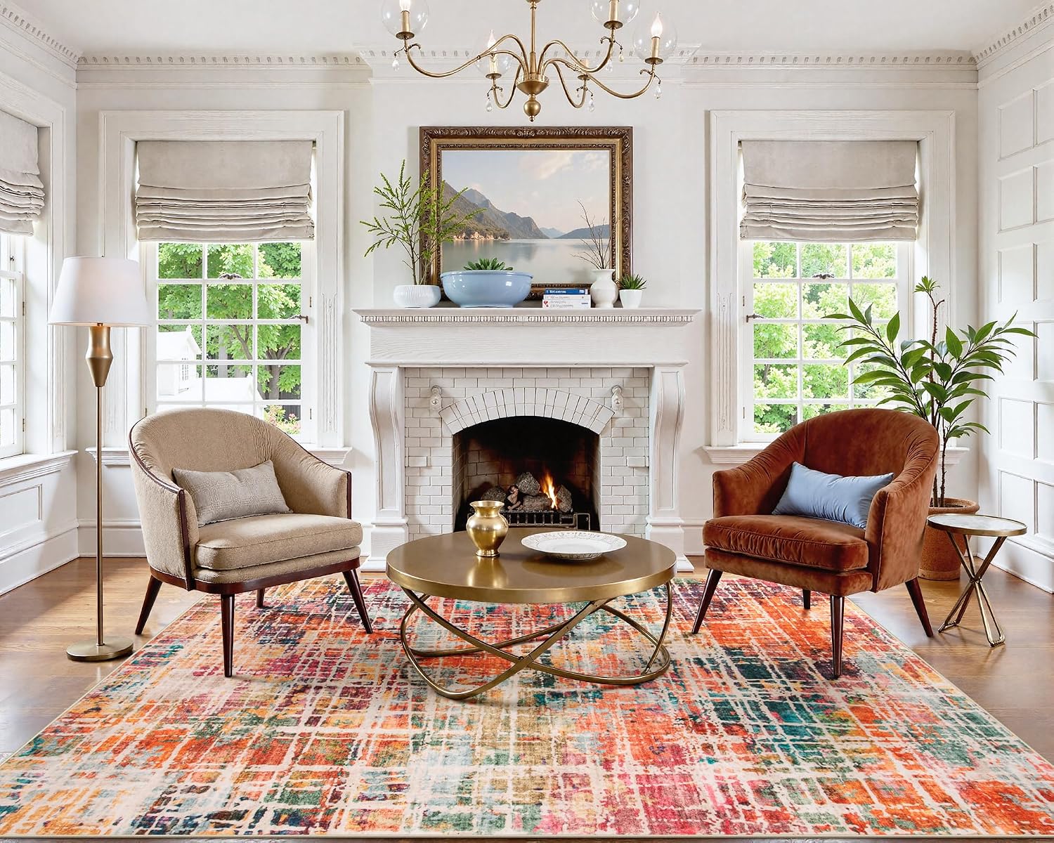 Washable Abstract Area Rug, 8 x 10 ft, Multicolour