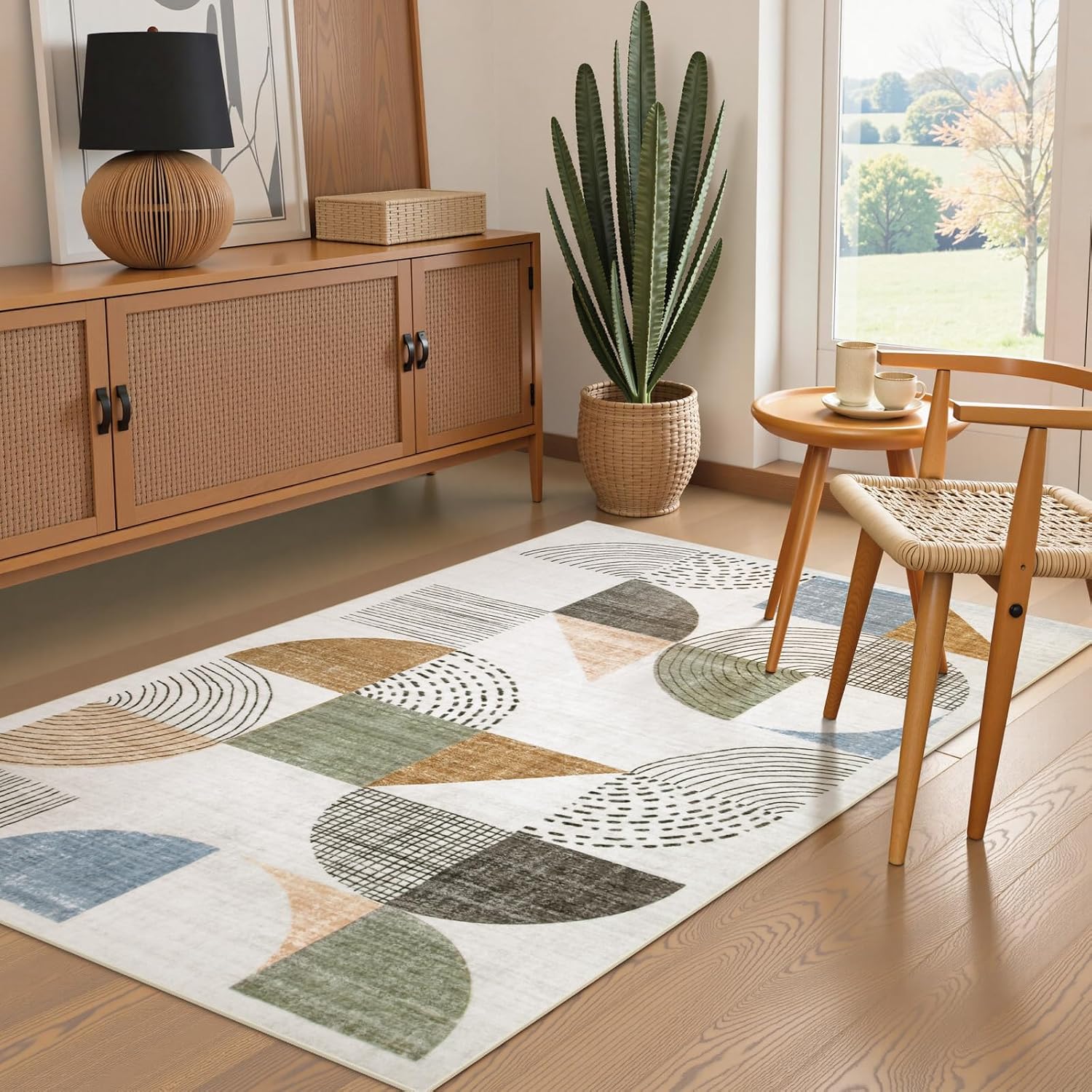 Washable Abstract Area Rug, 8 x 10 ft, Multicolour