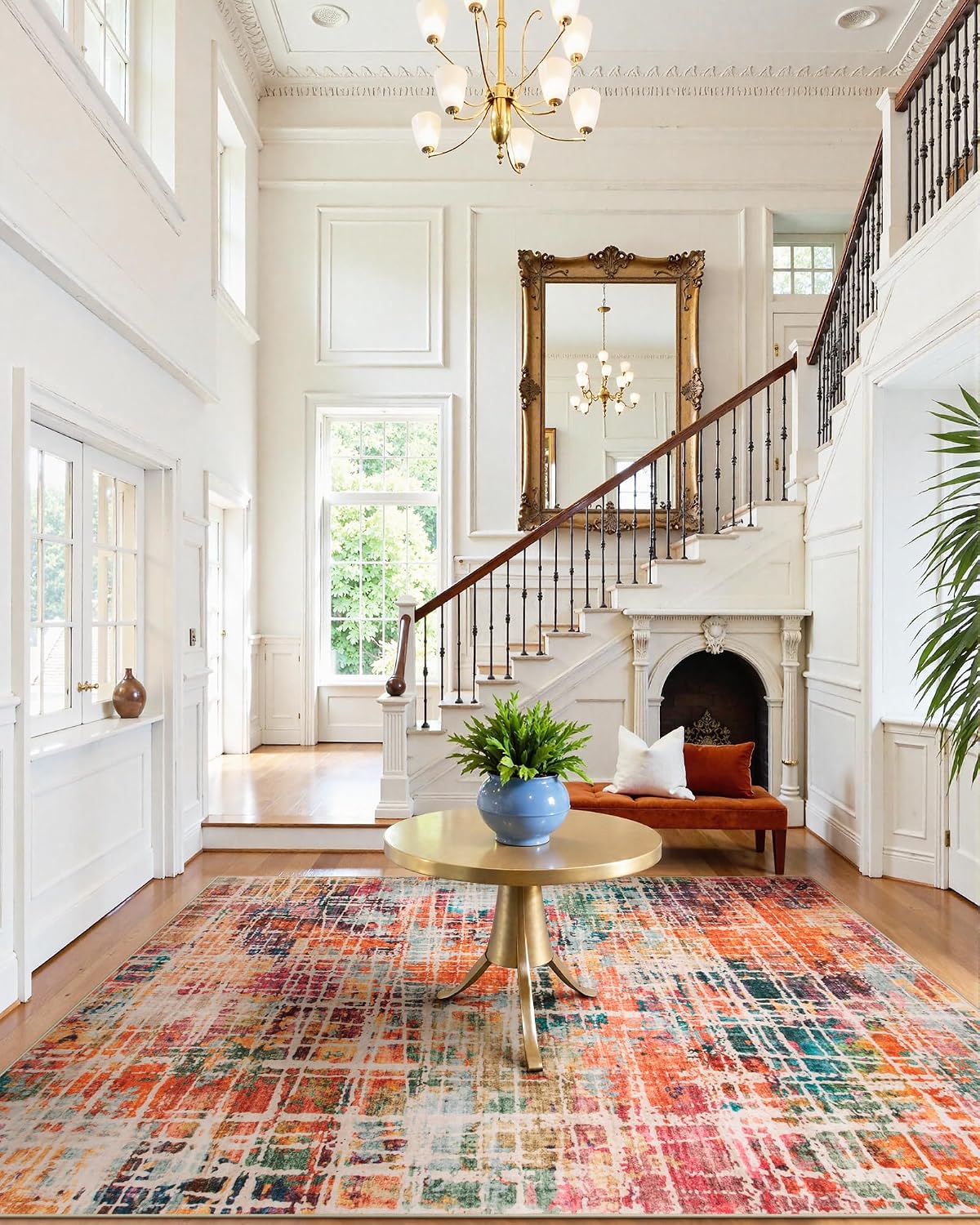 Washable Abstract Area Rug, 8 x 10 ft, Multicolour