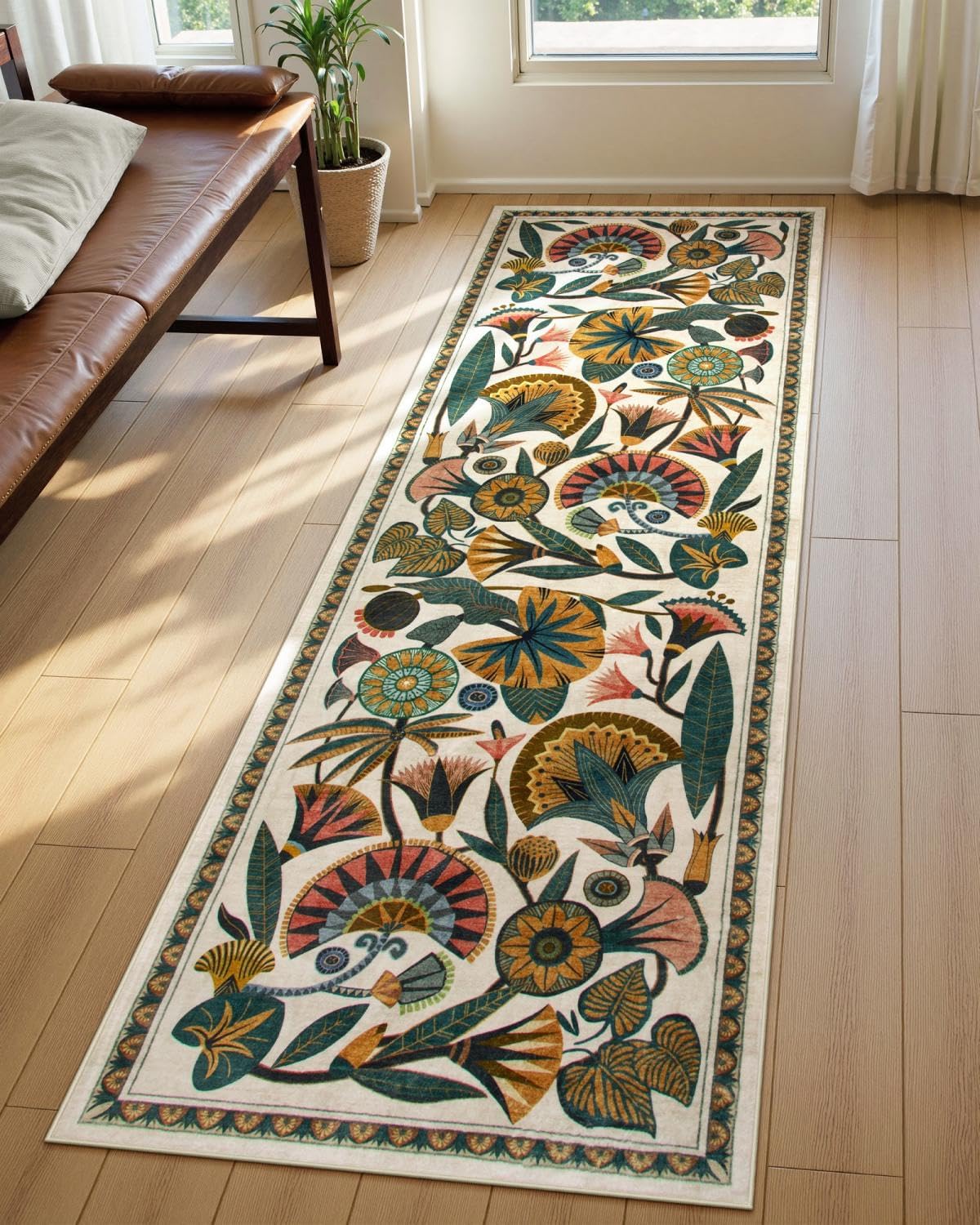 Washable Floral Runner Rug, 2 x 8 ft