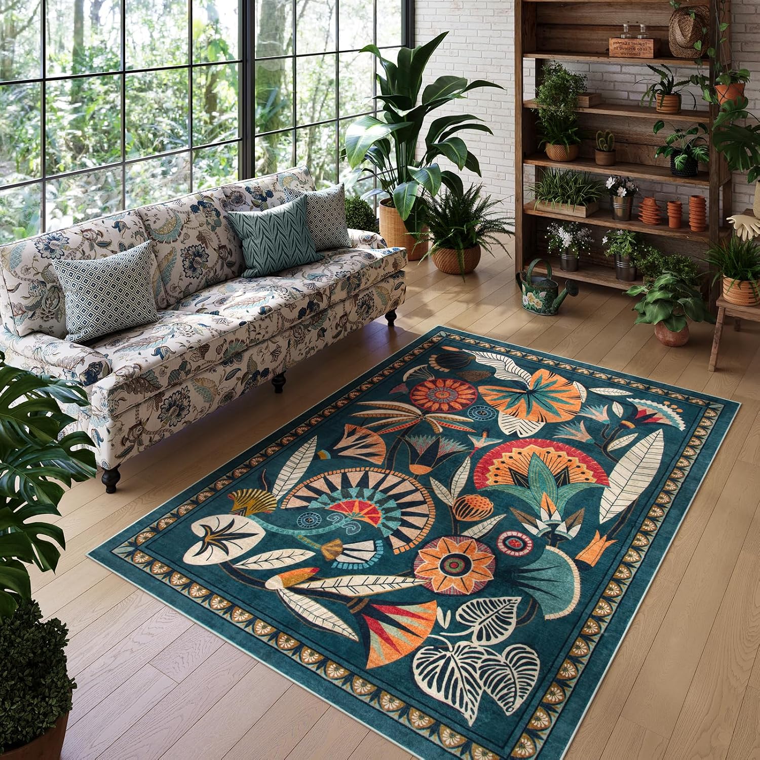 Washable Floral Runner Rug, 2 x 8 ft