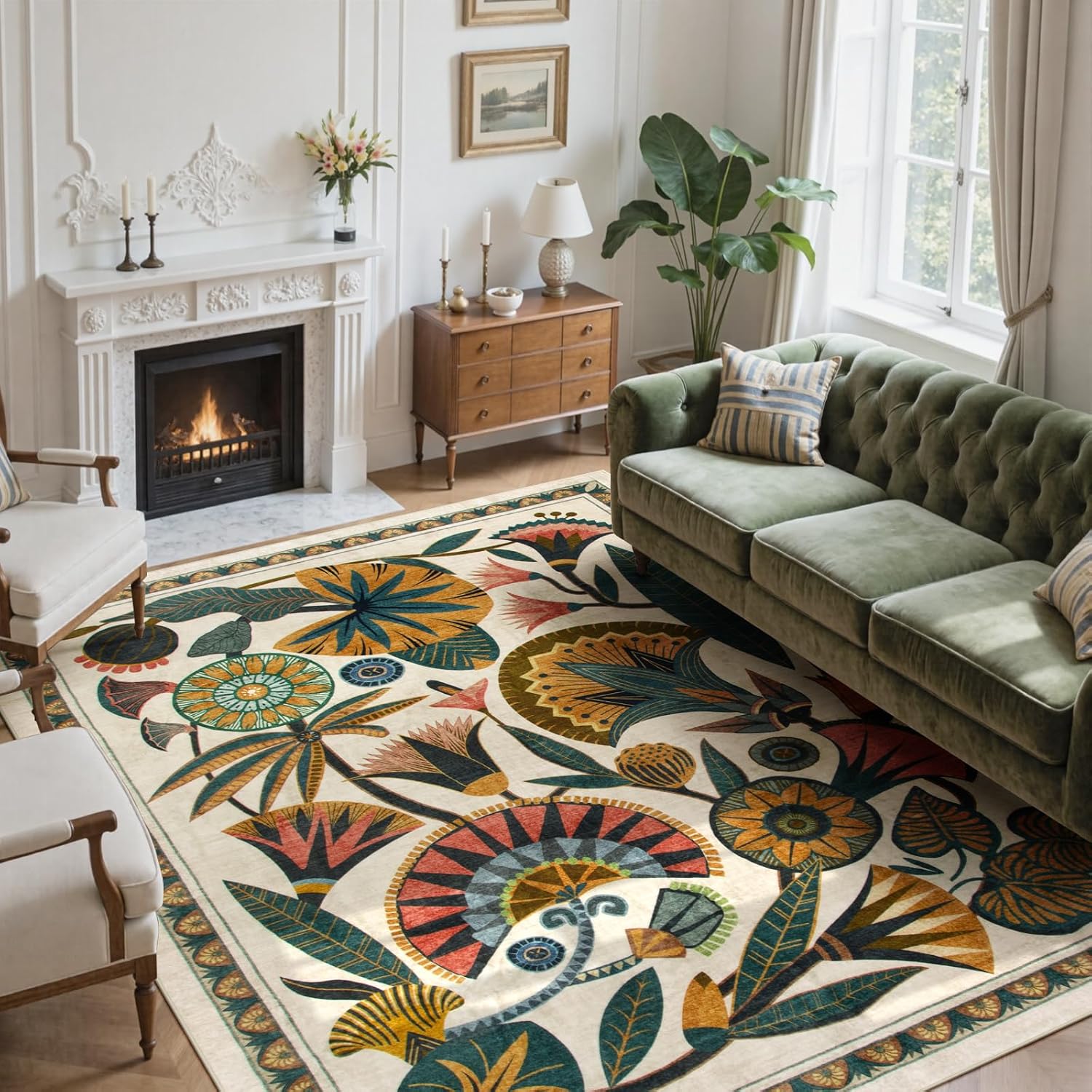 Washable Floral Runner Rug, 2 x 8 ft