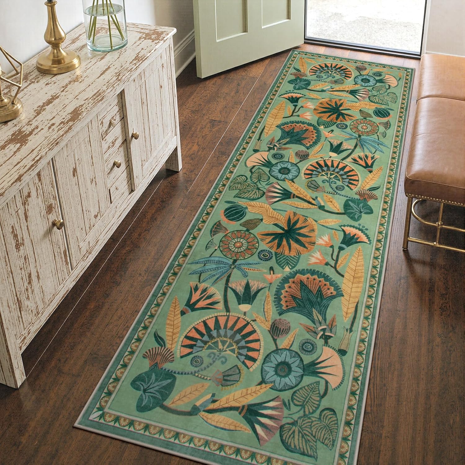 Washable Floral Runner Rug, 2 x 8 ft
