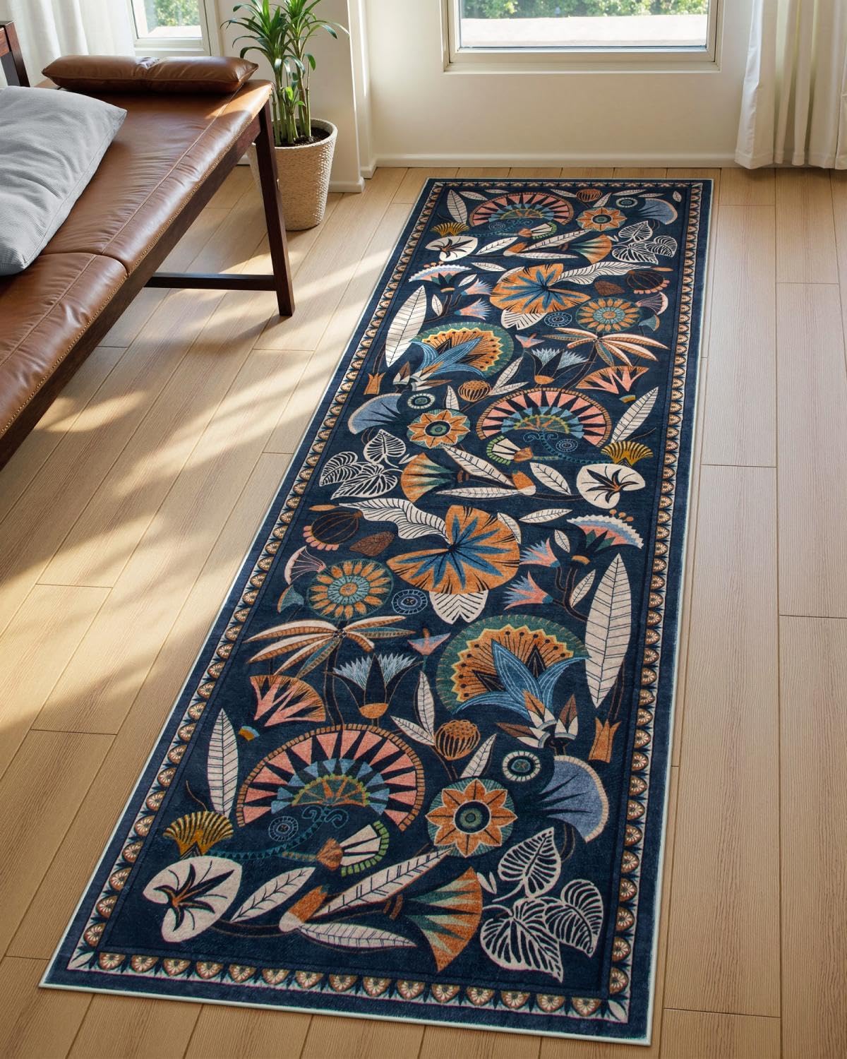 Washable Floral Runner Rug, 2 x 8 ft