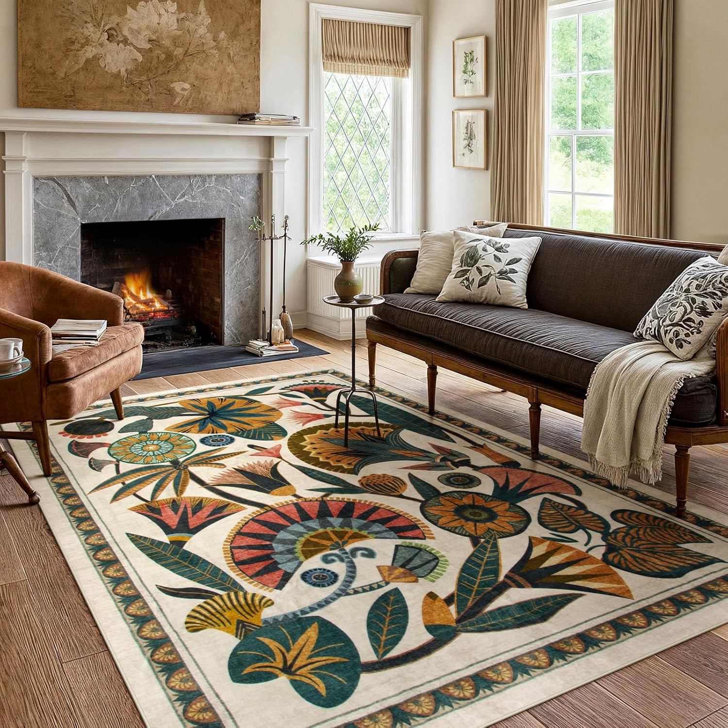 Washable Floral Runner Rug, 2 x 8 ft