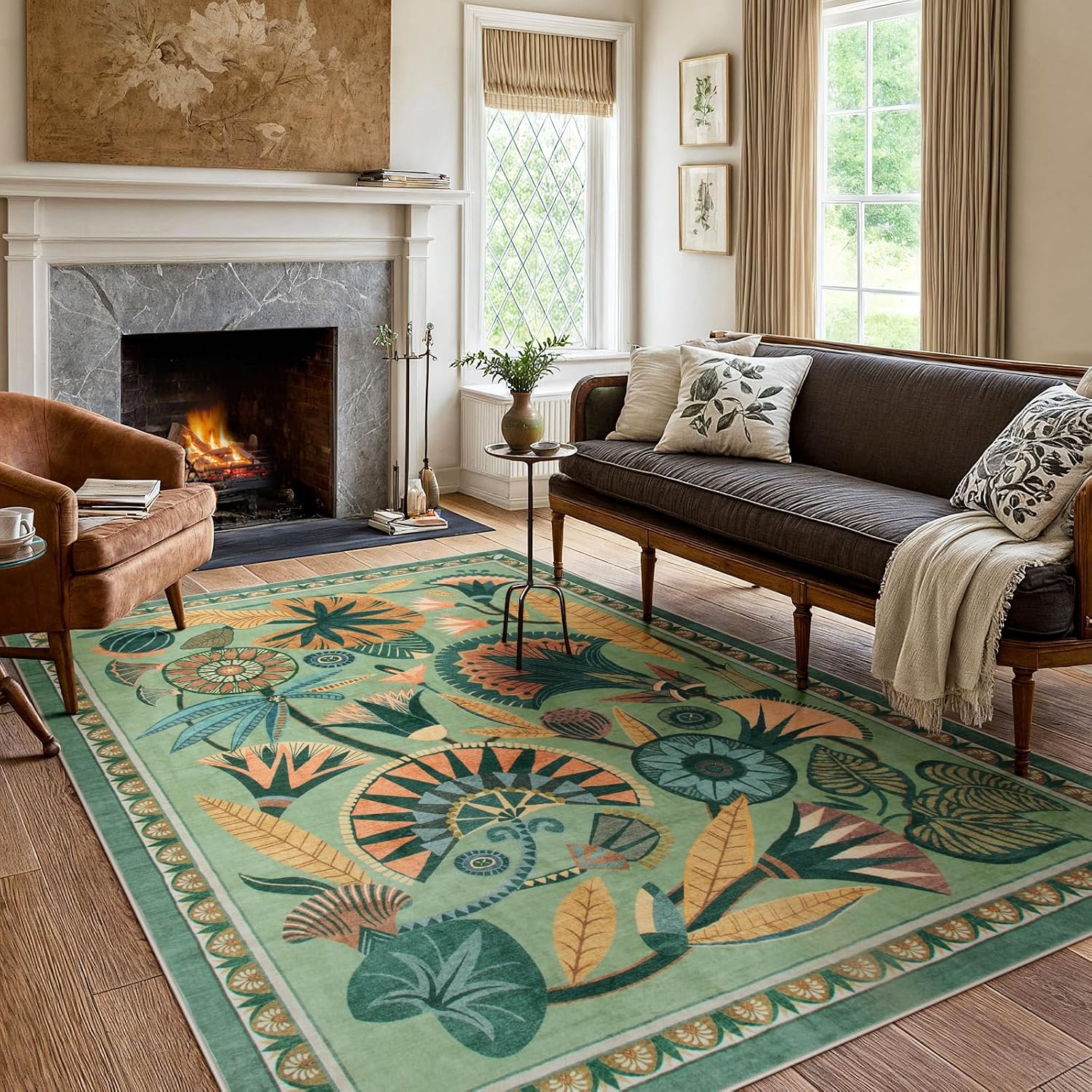 Washable Floral Runner Rug, 2 x 8 ft