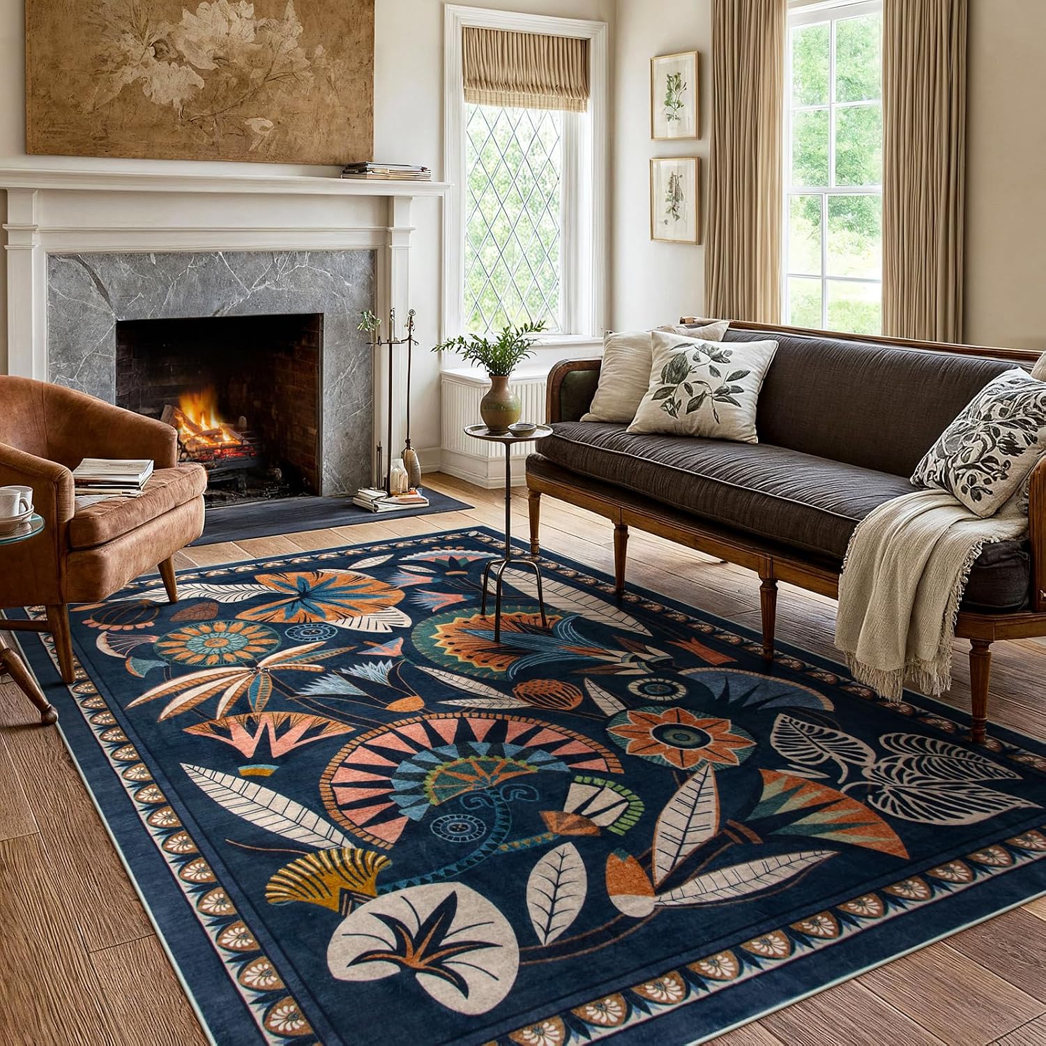 Washable Floral Runner Rug, 2 x 8 ft