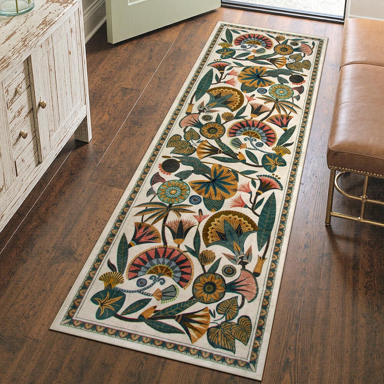 Washable Floral Runner Rug, 2 x 8 ft