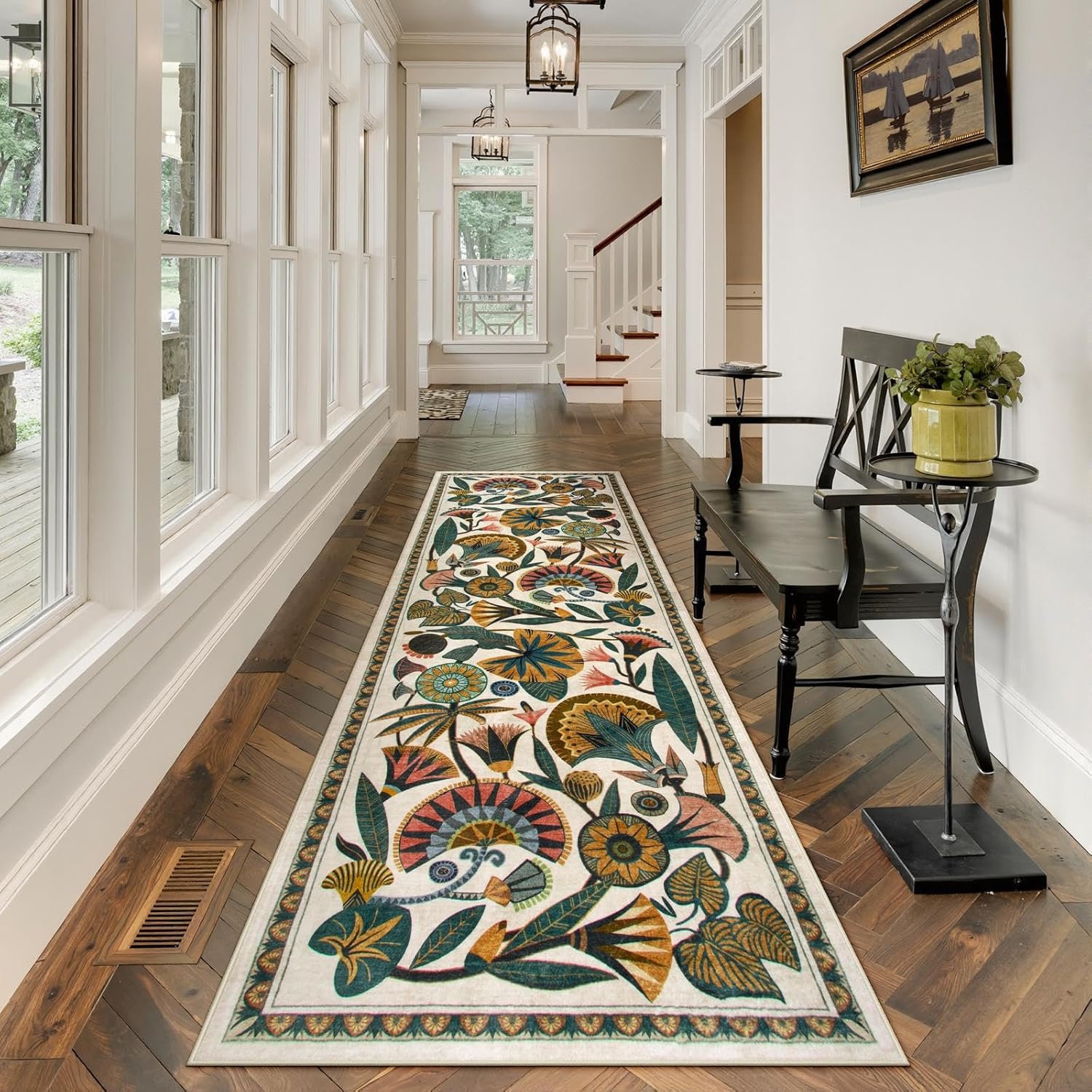 Washable Floral Runner Rug, 2 x 8 ft