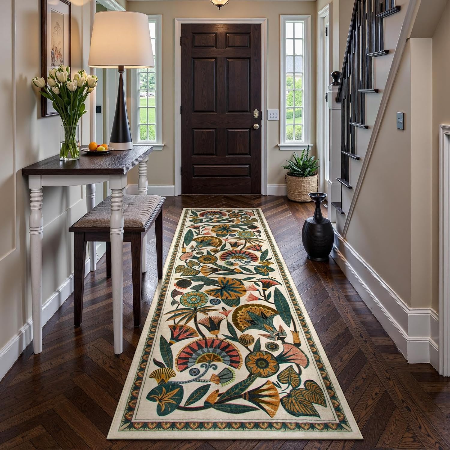 Washable Floral Runner Rug, 2 x 8 ft
