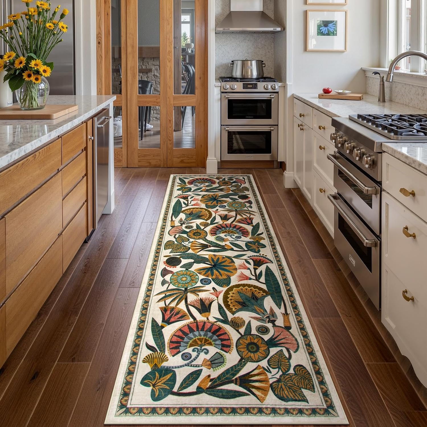 Washable Floral Runner Rug, 2 x 8 ft