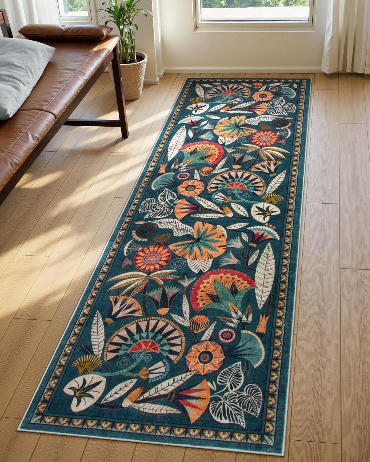 Washable Floral Runner Rug, 2 x 8 ft